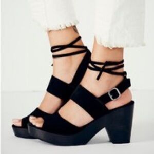 Free People Black Suede Dover Wood Heel Clog Women’s Size 9